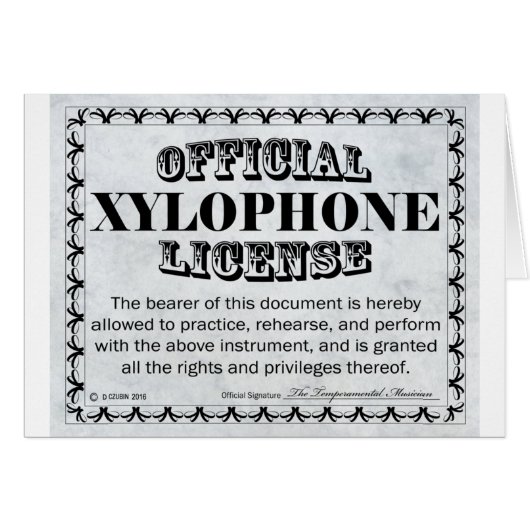 Xylophone License Cards (Front Horizontal)