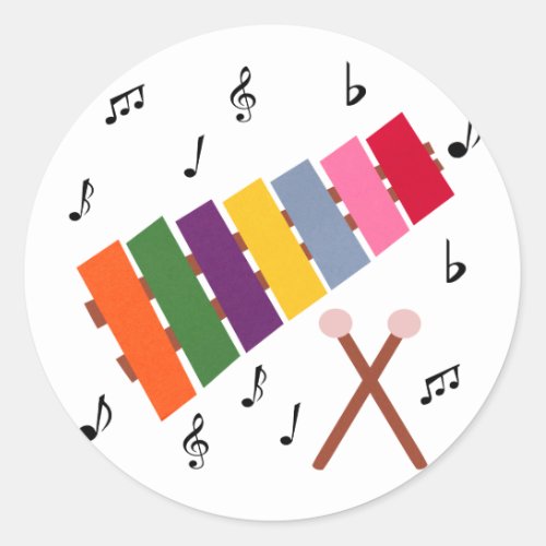Xylophone Multicolored Musical Instrument Cartoon Classic Round Sticker