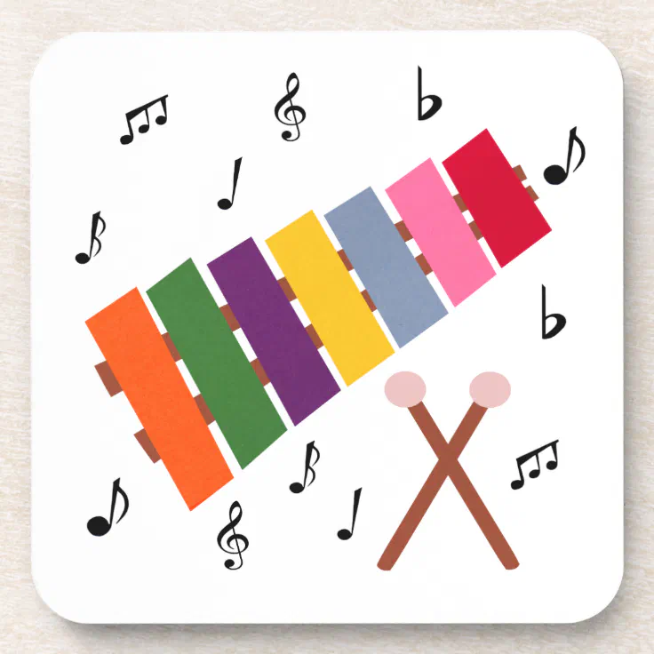 Xylophone Multicolored Musical Instrument Cartoon Coaster | Zazzle