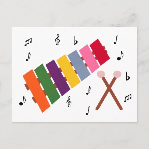 Xylophone Multicolored Musical Instrument Cartoon Postcard