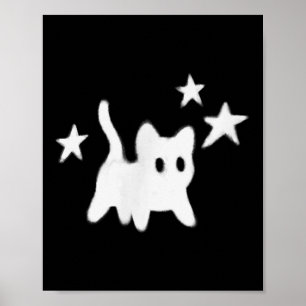 Y2k 90s Scary Tomcat Cat Is Scared Under Starry  Poster