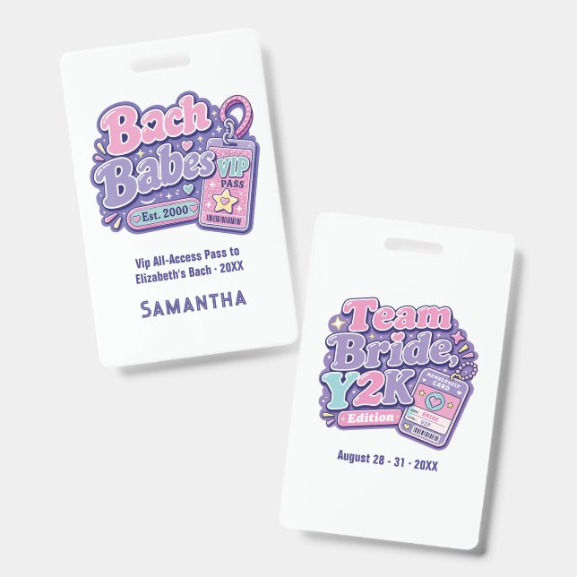Y2K Bachelorette VIP Pass Team Bride Credential Badge (Front & Back)
