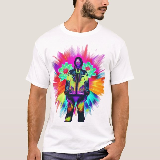 Y2K Bloom: Techwear Meets Luminescent Nature T-Shirt (Front)