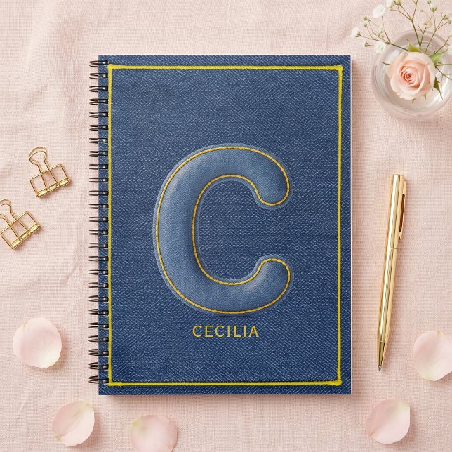 Y2K Blue Denim Puffy Letter C Monogram Name Notebook (Creator Uploaded)