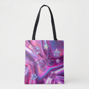 Y2K Chrome Butterfly Tote Bag Holographic Pink
