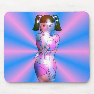 Y2K Cyber Anime Girl Pink Starburst Mouse Pad