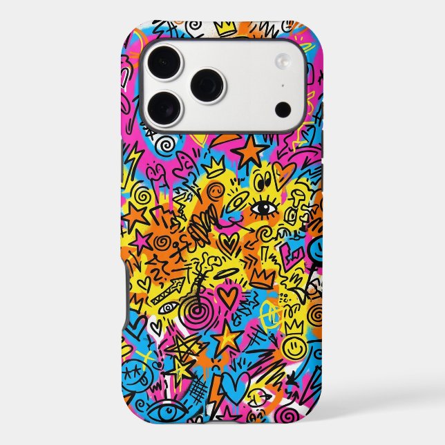 Y2K Cyber Doodle Collage Pattern iPhone 17 Pro Max Case (Back)