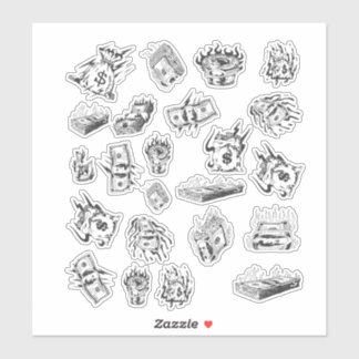 Y2K Dollar Icons in White Aesthetic Sticker