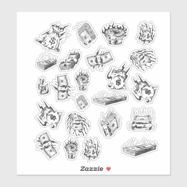 Y2K Dollar Icons in White Aesthetic Sticker (Sheet)