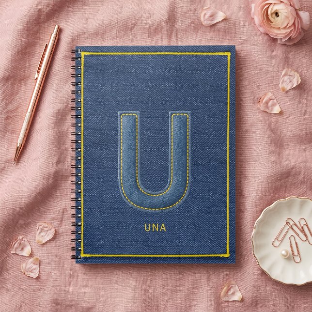 Y2K Faux Denim Applique Initial U Back to School Notebook (Creator Uploaded)