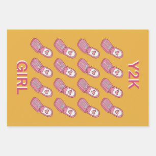 Y2K Flip Phones Heart Pattern Wrapping Paper Sheets