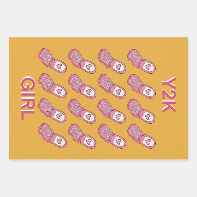 Y2K Flip Phones Heart Pattern  Wrapping Paper Sheets (Front)