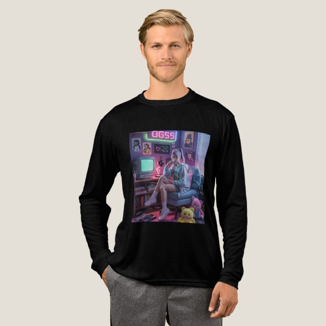 Y2K Gamer Girl Vibes – Retro Tech & Neon Room Aest Tri-Blend Shirt (Full Front)