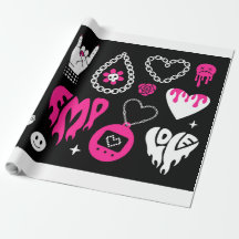 Y2k glamour pink and black elements set. Butterfly