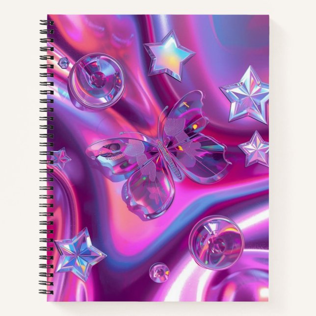 Y2K Holographic Journal | Chrome Stars & Butterfly (Front)