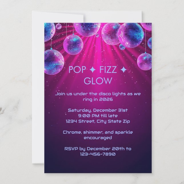 Y2K Holographic New Year’s Eve Invitation | Neon (Front)