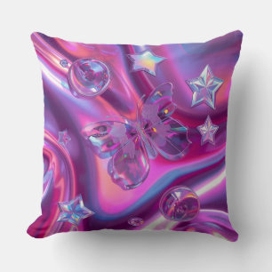 Y2K Holographic Throw Pillow Hot Pink & Chrome