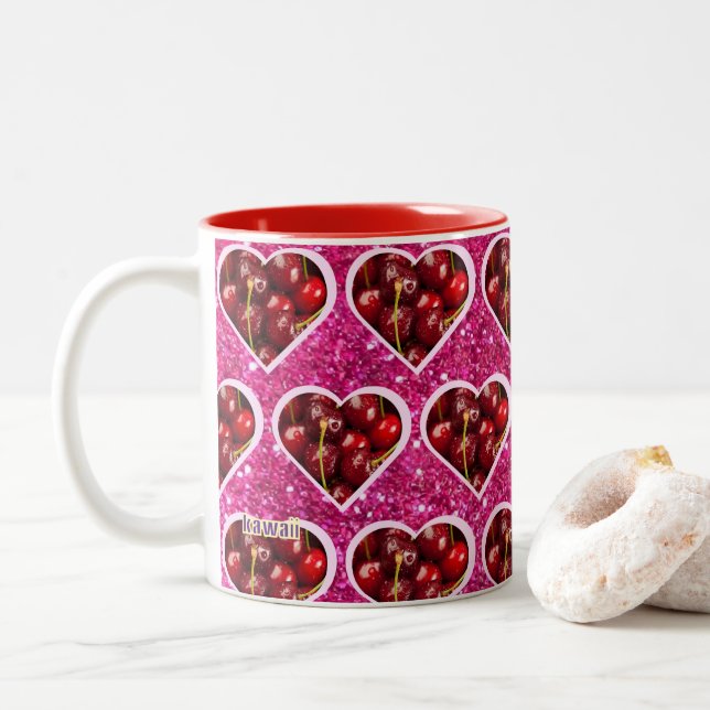 Y2K『kawaii』チェリーデザイン♡ Two-Tone Coffee Mug (With Donut)