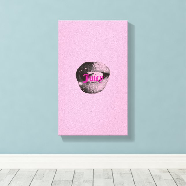 Y2K Lips Portrait – Glossy Esthetic Pop Art Print (Insitu(Wood Floor))