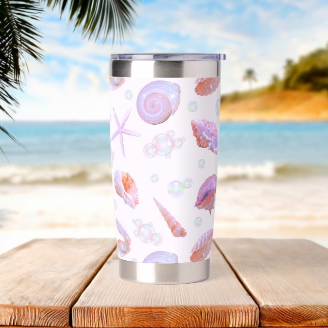 Y2K Mermaid Core Soft Pink Seashell Pattern Insulated Tumbler (Beach)