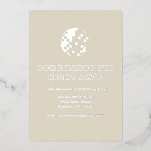 Y2K Metallic Silver Disco Ball 21st Birthday Party Foil Invitation