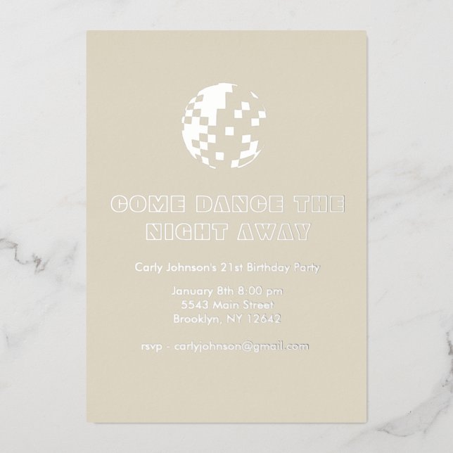 Y2K Metallic Silver Disco Ball 21st Birthday Party Foil Invitation (Front)