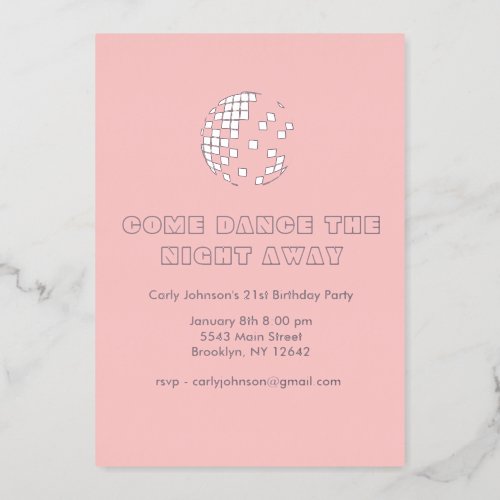 Y2K Metallic Silver Pink Disco 21st Birthday Party Foil Invitation