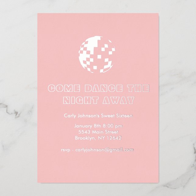 Y2K Metallic Silver Pink Disco 21st Sweet Sixteen Foil Invitation (Front)