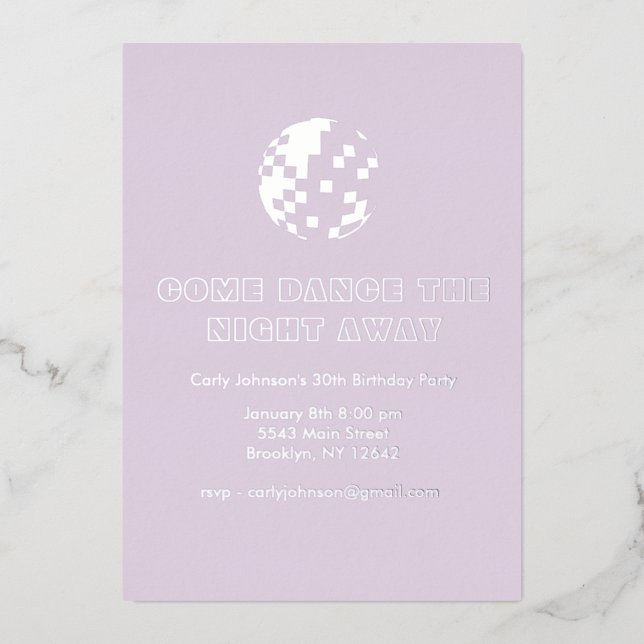 Y2K Metallic Silver Purple Disco 30th Birthday Foil Invitation (Front)
