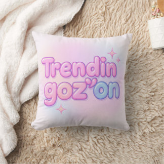 Y2K Pastel Bubble Text Trendin Goz On Cute Pink Throw Pillow