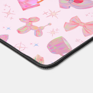 Y2K Pastel Pink Coquette Hologram Sparkle Pattern Desk Mat