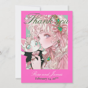 Y2K Pink Anime Gothic Cat Wedding Thank You Card