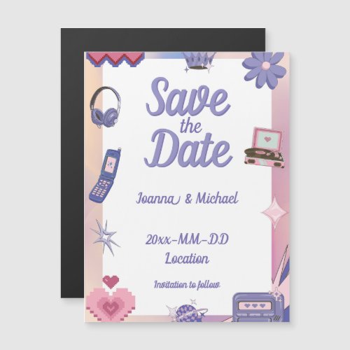 Y2K Pink Purple 2000s Retro Geek Save the Date Magnetic Invitation