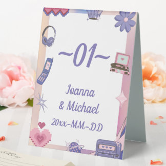 Y2K Pink Purple 2000s Retro Tech Geek Love Wedding Table Tent