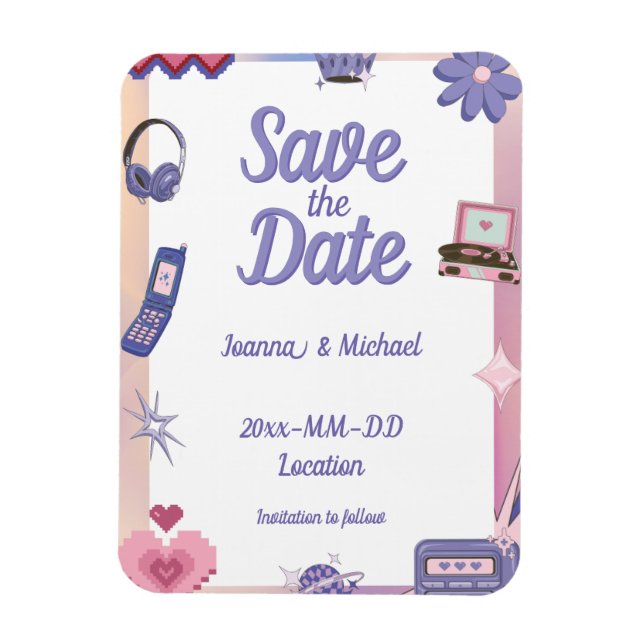 Y2K Pink Purple 2000s Retro Tech Save the Date Magnet (Vertical)
