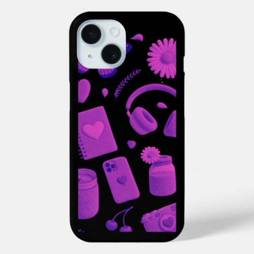 Y2K Purple Glossy Cherry Pattern Black iPhone Case
