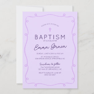 Y2K Purple Whimsical Hand Drawn Baptism Invitation