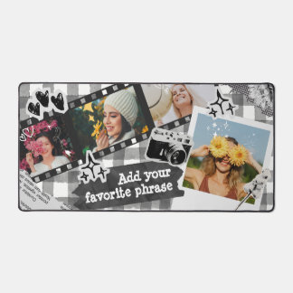Y2K Retro Personalized Photo Collage in Black Desk Mat