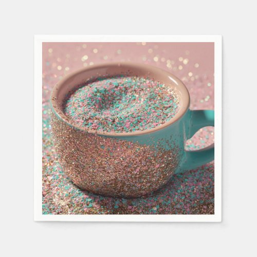 Y2K Sparkly Pastel Pink and Teal Glitter Cup Napkins