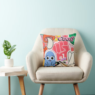 Y2K Stickers Cool Bright Aesthetic Throw Pillow