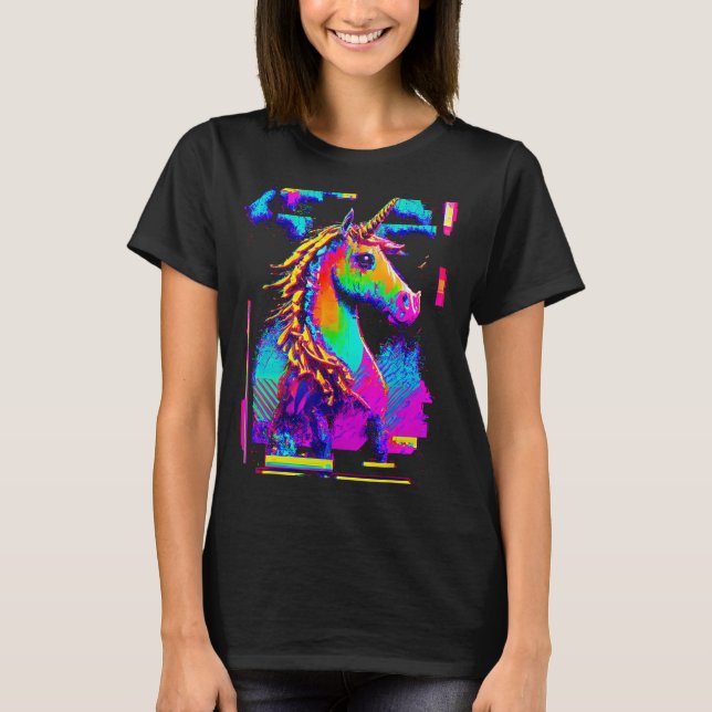 Y2K Unicorn Shirt, Alt Edgy Goth Retro Glitch Grap T-Shirt (Front)