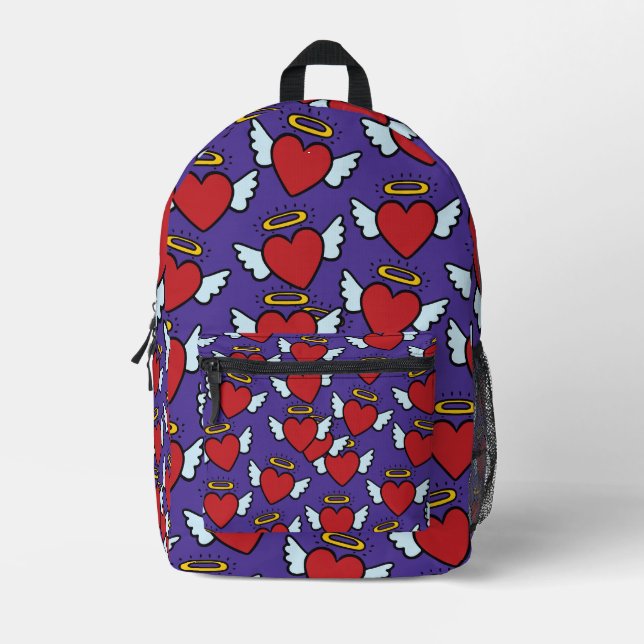 Y2K Winged Angel Hearts Seamless Pattern Printed Backpack (Front)