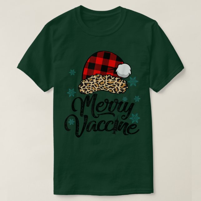Y4Ry Leopard Santa Hat Merry Vaccine Christmas Xma T-Shirt (Design Front)
