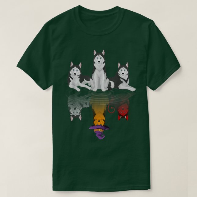 Y4WB Cute Husky Dog Witchy Autumn Halloween Husky  T-Shirt (Design Front)