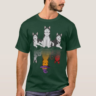Y4WB Cute Husky Dog Witchy Autumn Halloween Husky T-Shirt
