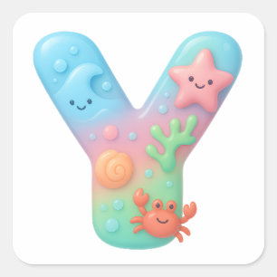 "Y" Cute Letter - Underwater Sea Creature Square Sticker