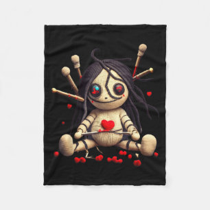 Y Cute Sitting Voodoo Doll Halloween Valentine Day Fleece Blanket