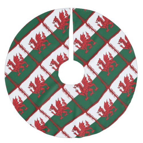 Y Ddraig Goch Grunge Welsh Flag Brushed Polyester Tree Skirt