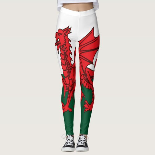 Y Ddraig Goch Grunge Welsh Flag Leggings