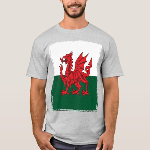 Y Ddraig Goch Grunge Welsh Flag T_Shirt